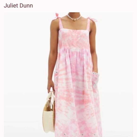 NWT JULIETTE DUNN PINK SPIRAL TIE DYE midi floral DRESS + MIRRORS Size 2 - Picture 1 of 12